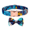 Rose Gold Buckle Dog Collar, Blue Snake Flower Bow, L (38-60cm)