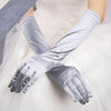 1pair Bride Gloves Satin Long Vintage Travel Sunscreen Dress Wedding Gloves(Silver White)