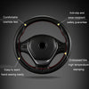 38cm Four-season Embossed Hand-sewn Cowhide Steering Wheel Cover(Black+Black Line)