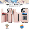 For iPhone 15 Double Flap Zipper RFID Leather Phone Case with Short Lanyard(Rose Gold)