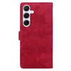 For Samsung Galaxy A34 5G Lace Floral Embossed Magnetic Buckle PU Phone Case With Wrist Strap(Red)