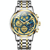 OLEVS 9947 Men Multifunctional Hollow Waterproof Quartz Watch(Blue + Gold)