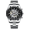 FNGEEN A001 Men Fashion Steel Band Hollow Watch Automatic Mechanical Watch(Black)