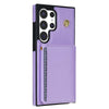 For Samsung Galaxy S22 Ultra 5G Three Fold Card Bag Phone Case with Long Lanyard(Purple)