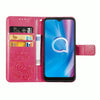 For  Alcatel 1S (2020) Four-leaf Clasp Embossed Buckle Mobile Phone Protection Leather Case with Lanyard & Card Slot & Wallet & Holder Function(Magenta)