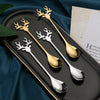 2pcs /Pack Christmas 304 Stainless Steel Deer Stirring Spoon Coffee Dessert Scoop, Color: Gold+Pink Box