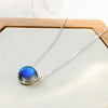 S925 Sterling Silver Gradient Round Moonstone Clavicle Chain Nacklace Jewelry (Multicolor, Night Turn Dark Blue)