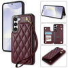 For Samsung Galaxy S23 5G Rhombic Dual Buckle Card Slots Phone Case with Lanyard(Wine Red)