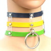 Harajuku Fashion Punk Gothic Rivets Collar Hand 3-rows Caged Leather Collar Necklace(Dark Blue+Yellow+Green)