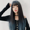 Wig Female Long Hair Gradient Air Bangs Full Top Long Straight Hair(Lake Blue Feather 66cm)