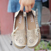 Women Casual Peas Shoes Leather Flats Breathable Hollow Loafers, Size: 43(Beige)