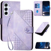 For Samsung Galaxy A26 5G Grid Butterfly Embossed Pattern Leather Phone Case with Lanyard(Light Purple)