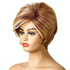 WIG-181 Ladies Short Curly Hair High Temperature Silk Wig Chemical Fiber Headgear(Brown+Gold Yellow)