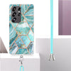 For Samsung Galaxy S25 Ultra 5G Electroplating IMD Splicing Dual-side Marble TPU Phone Case with Lanyard(Blue)