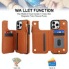 For iPhone 12 Pro Double Flap Zipper RFID Leather Phone Case with Short Lanyard(Brown)
