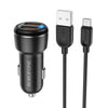 Borofone BZ17 Dual USB Ports QC3.0 Car Charger with Micro USB Charging Cable(Black)