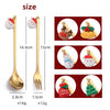 2pcs /Pack Christmas Mixing Spoon Fruit Fork With Pendant Flatware, Style: Fubuku (Blue Box)