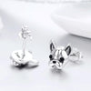 S925 Sterling Silver Animal Earrings Bulldog Plain Silver Earrings