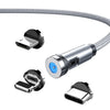 CC56 8 Pin + Type-C/USB-C + Micro USB Magnetic Interface Dust Plug Rotating Data Charging Cable, Cbale Length: 2m(Silver)