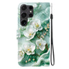 For Samsung Galaxy S22 Ultra 5G Crystal Texture Colored Drawing Leather Phone Case(Jade Flowers)