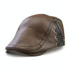 12968 Perforated Strap Design Outdoor All-Match PU Leather Peaked Cap Berets, Size:One Size(Light Coffee)