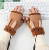 Winter USB Rechargeable Heated Half Palm Adult Gloves, Size: Free Size(Brown)