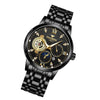 FNGEEN 2166 Men Three-eye Hollow Quartz Watch Student Sports Electronic Watch(Black Steel Black Surface Gold Nails)