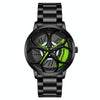 SANDA 1070 3D Oval Hollow Out Wheel Non-rotatable Dial Quartz Watch for Men, Style:Steel Belt(Black Green)