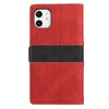 For iPhone 11 Grid Stitching Leather Phone Case with Lanyard(Red)