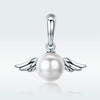 S925 Sterling Silver Pendant Wing Angel Shell Bead Charm DIY Beaded Bracelet Accessories, Style:Pendent