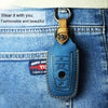 For BMW Old Style Car Cowhide Leather Key Protective Cover Key Case, Two Keys Version (Blue)