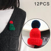 12PCS Cute Mini Knitted Hairball Hat Brooch Sweater Pins Badge(Red)