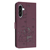 For Samsung Galaxy A36 5G Embossed Kitten Phone Leather Case with Lanyard(Wine Red)