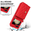 For Samsung Galaxy Z Flip6 Rhombic Texture Card Bag PU Phone Case with Long Lanyard(Red)
