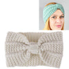 Winter Knitted Headband Turban Women Crochet Bow Wide Stretch Hairband Head Wrap(White)