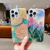 For iPhone 13 mini Gold Foil Oil Painting Epoxy TPU Phone Case(Blue Purple flowers1)