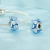 S925 Sterling Silver Blue Flower Glass Beads DIY Jewelry(SCC2737)