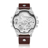 CAGARNY 6820 Fashionable Multifunctional Style Quartz Business Sport Wrist Watch with Leather Band & GMT Time & Calendar & Luminous Display for Men(Brown Band White Window)