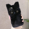 For iPhone 12 Pro 3D Cute Cat Plush Full Coverage Phone Case(Black)