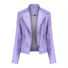 Women Short Leather Jacket Slim Jacket Motorcycle Suit, Size: XXL(Pale Lisianthus)