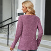 Autumn And Winter Round Neck Button Split Loose Long-Sleeved T-Shirt Top, Size: S(Purple Red)