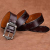 105cm Women Carved Leather Waist Band Simple Pin Buckle Belt(Camel)