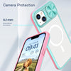 For iPhone 14 Plus Clear Acrylic + PC + TPU MagSafe Lens Sliding Cover Full Coverage Phone Case(Blue+Pink)