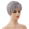 Wig-335 Mixed Silver Gray Ladies Short Straight Hair Wig High Temperature Silk Chemical Fiber Headgear