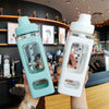 Square Plastic Water Cup with Straw Outdoor Sports Large-Capacity Portable Kettles, Colour: 900ml (Blue)