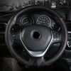 38cm Cowhide Embossed Hand-Stitched Double-Line Steering Wheel Cover(Black Black Line)
