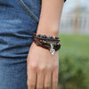 Simple Multi-Layer Beaded Leather Bracelet Personalized Musical Note Charm Bracelet(Brown)