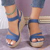 Slope Heel Summer Women Sandals Thick Bottom Straw High Heels Sandals, Size: 41(Double Strap)