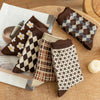 1pair Women Autumn and Winter Socks Brown Color Thick Retro Mid-calf Socks, Style: Small Square