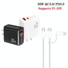 PD31 30W USB-C / Type-C + USB-A Charger with Type-C+8 Pin 2-in-1 Data Cable, US Plug(Black)